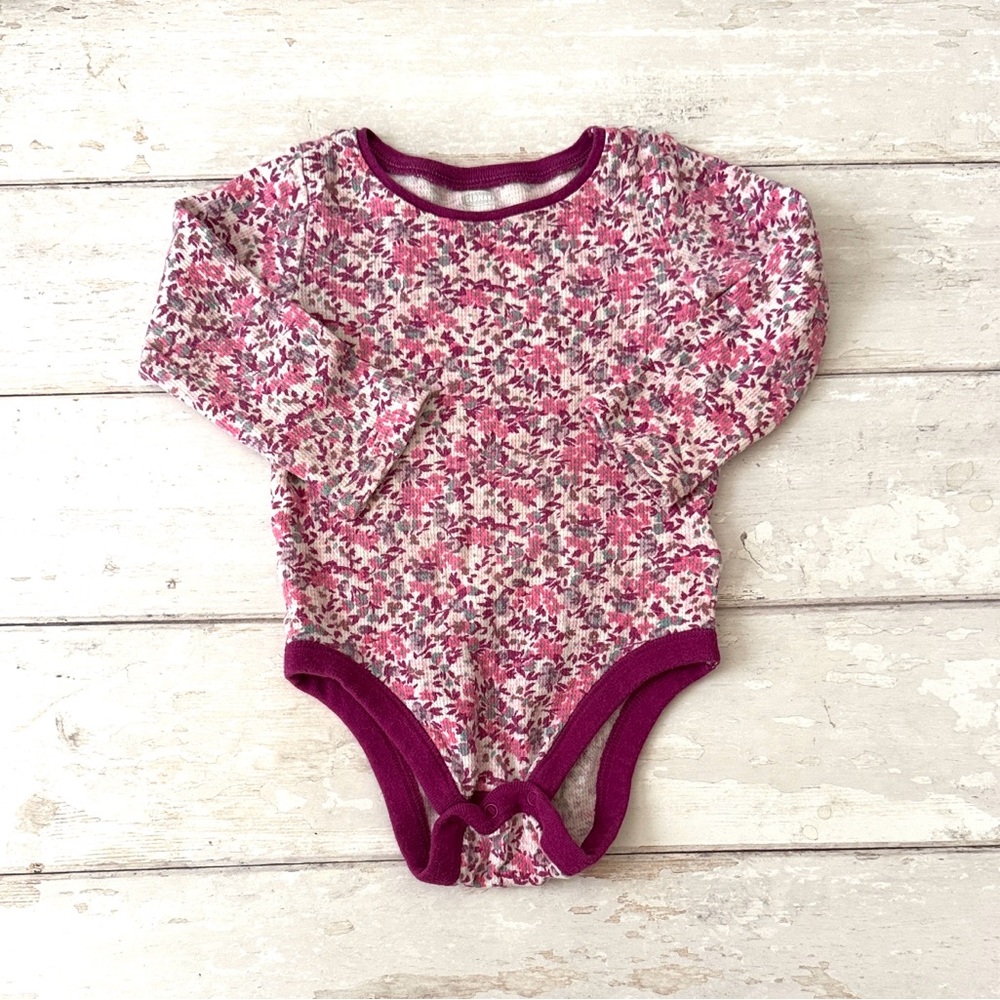 Old Navy 18-24m Baby Girl Thermal Knit Onesie Long Sleeve Floral 18m 24m